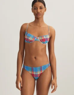 Smocked Madras Underwired Balconette Bikini Top - Multi