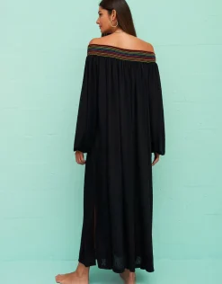 Smocked Off the Shoulder Dress - Black