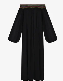 Smocked Off the Shoulder Dress - Black