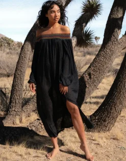 Smocked Off the Shoulder Dress - Black