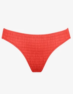 Solid Crush Ring Side Bikini Pant - Fiery Coral