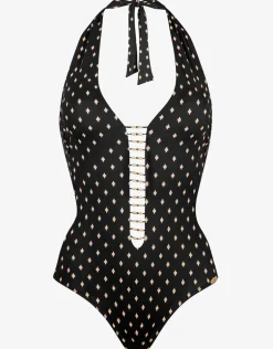 Soul Spots Plunge Halter Swimsuit - Black