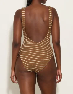 Square Neck Swimsuit - Metallic Cocoa Stripe