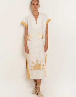 Sun Midi Kaftan - White and Yellow