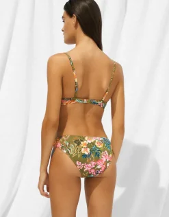 Sunset Florals Twist Front Bikini Pant - Warm Olive
