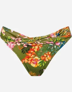 Sunset Florals Twist Front Bikini Pant - Warm Olive