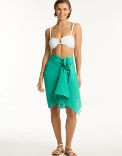 Sunset Frayed Sarong - Sea Green