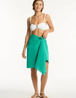Sunset Frayed Sarong - Sea Green