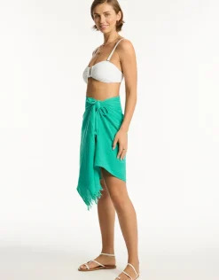 Sunset Frayed Sarong - Sea Green