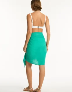 Sunset Frayed Sarong - Sea Green