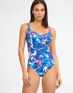 Tahiti Shaped Neck Swimsuit - Blue Floral