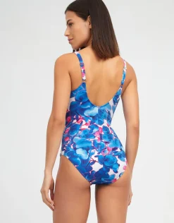 Tahiti Shaped Neck Swimsuit - Blue Floral