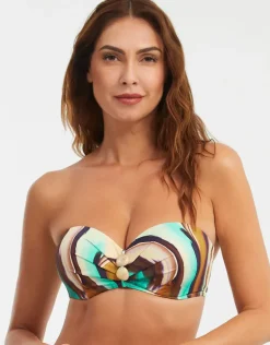 Telma Bandeau Bikini Top - Turquoise and Brown