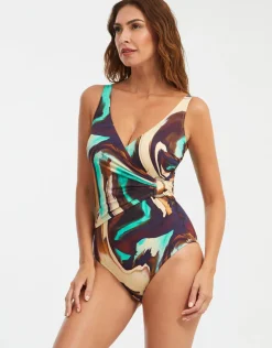 Telma Wrap Swimsuit - Turquoise and Brown