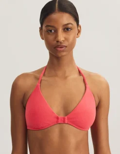 Terry Logo Halter Tri Bikini Top - Coral
