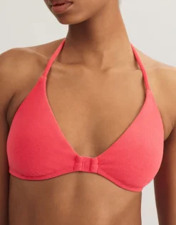 Terry Logo Halter Tri Bikini Top - Coral