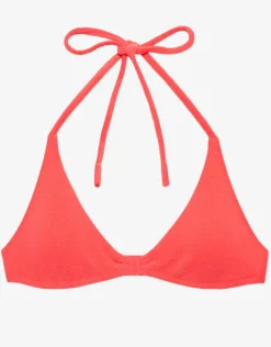 Terry Logo Halter Tri Bikini Top - Coral