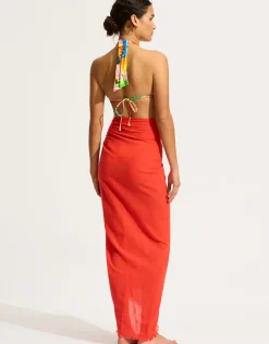 Textured Cotton Beach Wrap - Flame