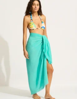 Textured Cotton Beach Wrap - Aquatic Blue