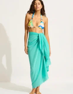 Textured Cotton Beach Wrap - Aquatic Blue