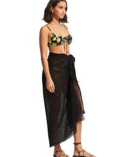 Textured Cotton Beach Wrap - Black