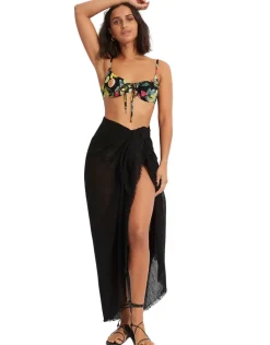 Textured Cotton Beach Wrap - Black