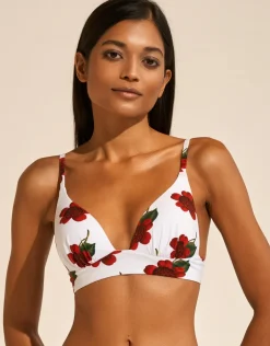 The Bloom Bralette Bikini Top - White Red