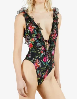 Tilulah Ruffle Plunge Swimsuit - Black