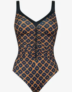 Tobacco Fields Detail Front Swimsuit - Tabac Black