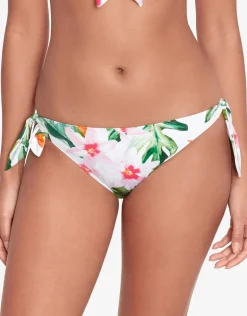 Watercolour Tropical Tie Side Hipster Bikini Pant - White Multi