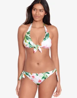 Watercolour Tropical Tie Side Hipster Bikini Pant - White Multi