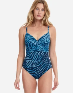 Wild Life Thin Strap Wrap Swimsuit - Blue