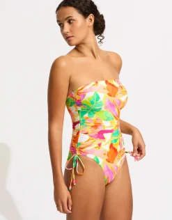 Wonderland DD Drawstring Bandeau Swimsuit - Fuchsia Rose